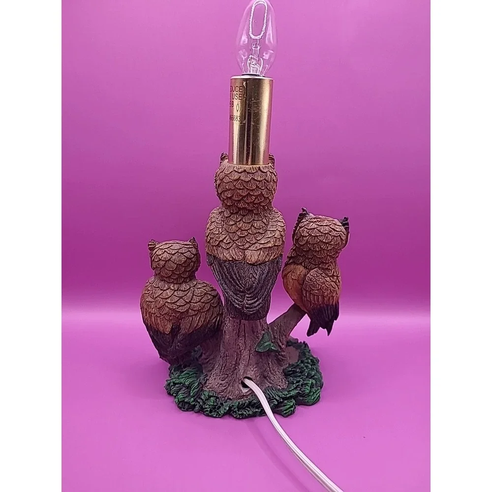 Vintage Mid Century 1970's 3 Owls on Tree Branch Table Lamp Works‎
